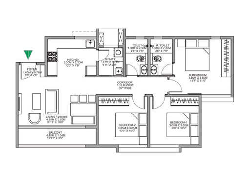 floor-plan Godrej Yeshwanthpur -3bhk