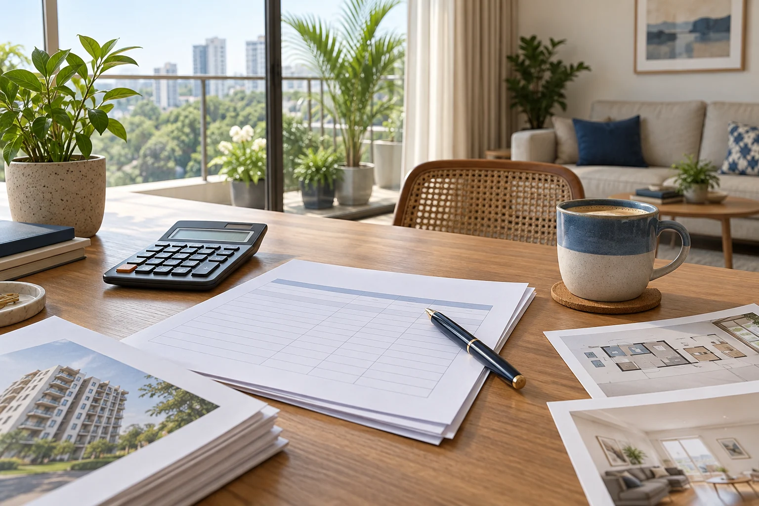 Illustrative apartment purchase cost comparison desk