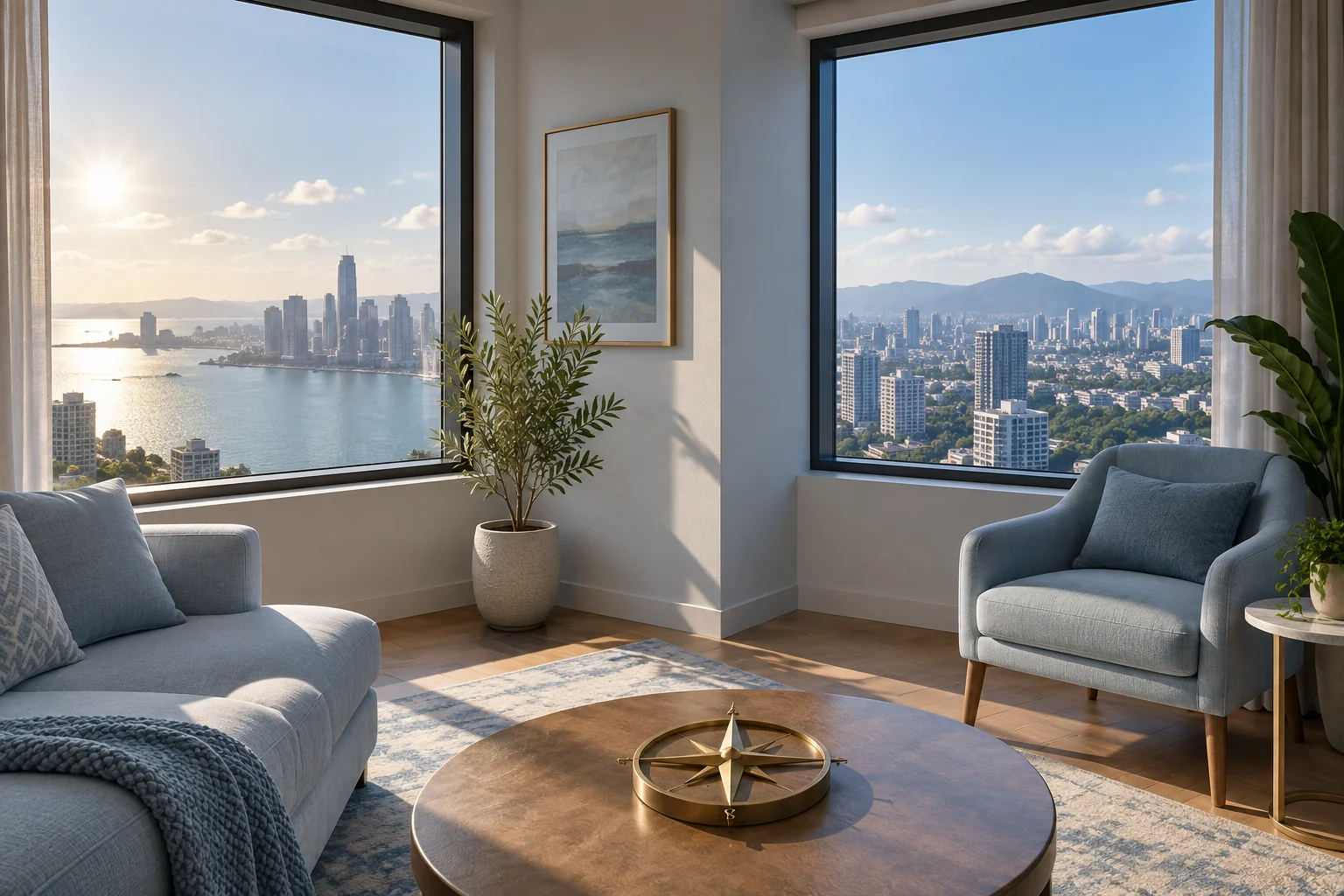 Illustrative apartment windows and angled daylight