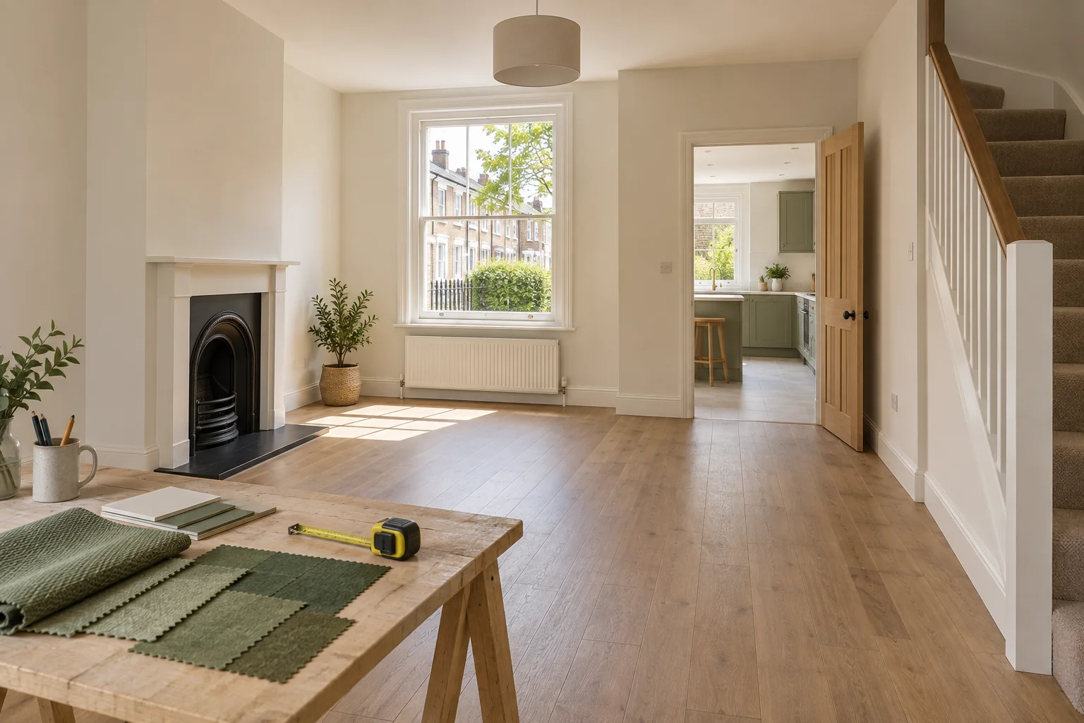 Illustrative empty row house interior ready for furnishing