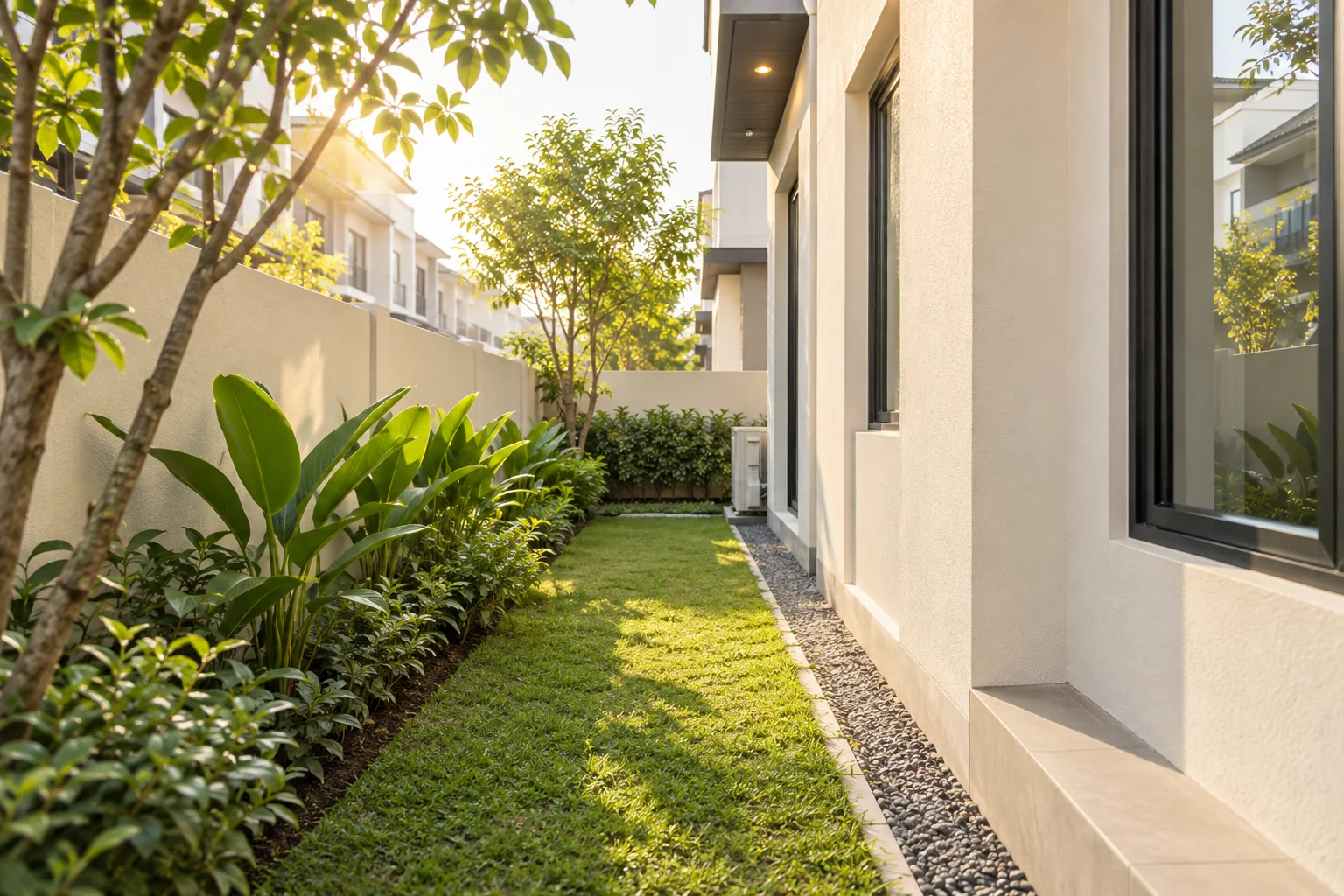 Illustrative side space and boundary beside a row house
