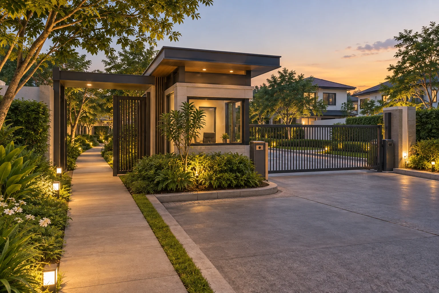 Illustrative community gate and separate pedestrian approach